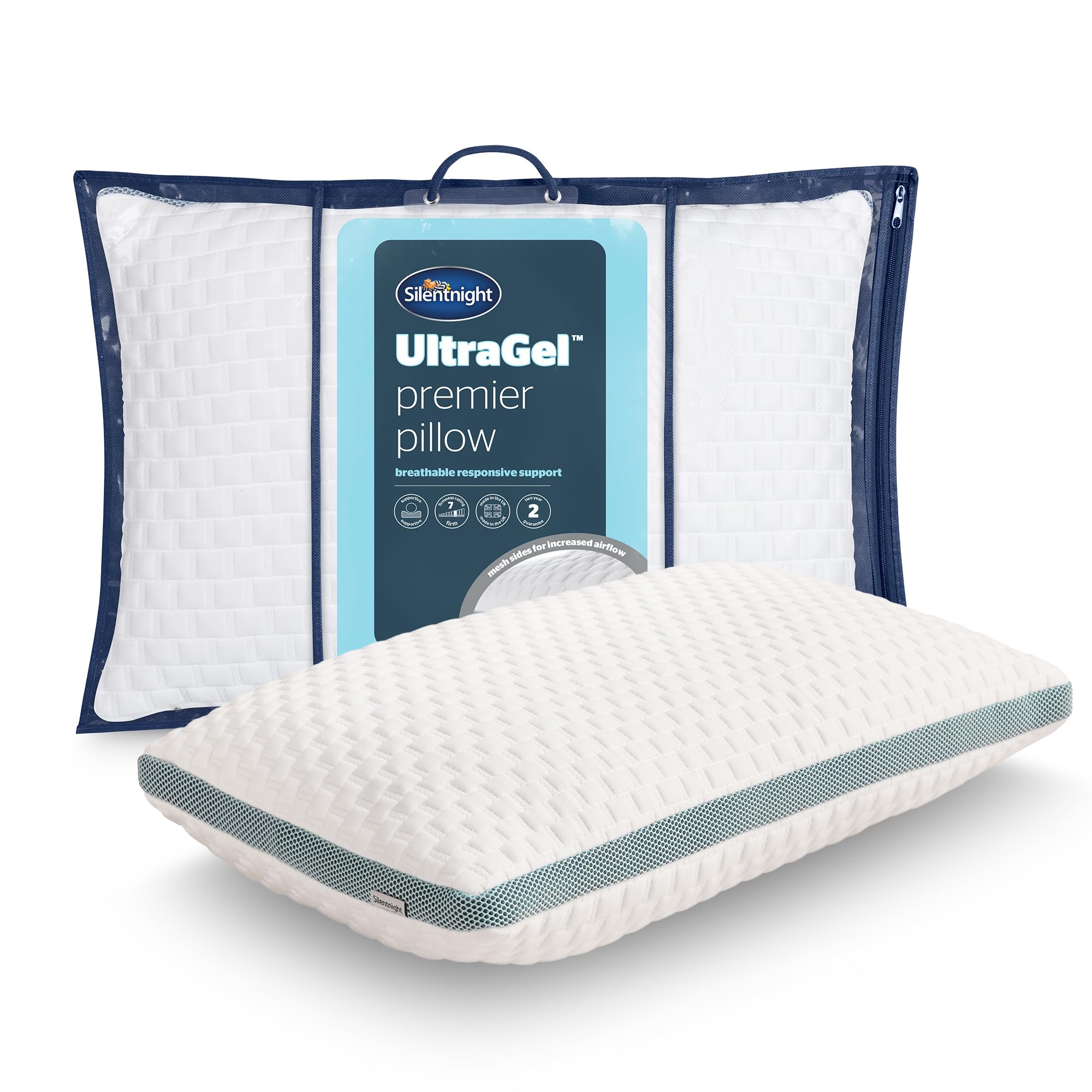Silentnight Ultragel Pillow - Cooling Breathable Gel Firm Support Pillow for Neck Back Body Pain Front Side Sleepers - Ventilated Supportive Bed Pillow with Luxury Knitted Quilted Cover