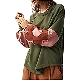 BEAUDRM Women's Oversized Sweatshirt Boho Tops Patchwork Crewneck Sweatshirt Floral Long Sleeve Pullover Tops