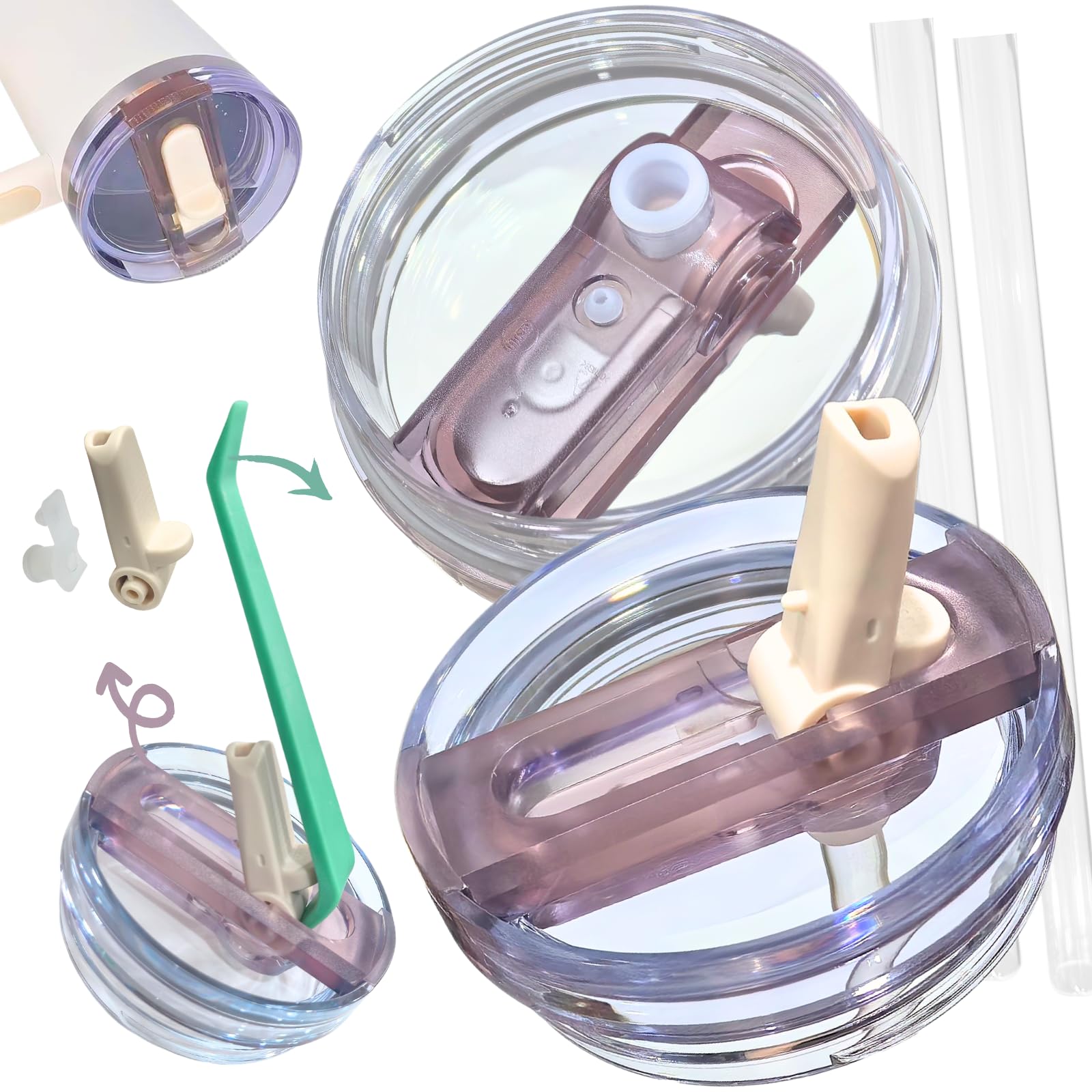 Photo 1 of ?????????? Leak Proof Flip Straw Lid Replacement for 40oz Stanley Tumbler,No Spill Accessories with Extended Straw & Detachable Lid (White on Lilac)