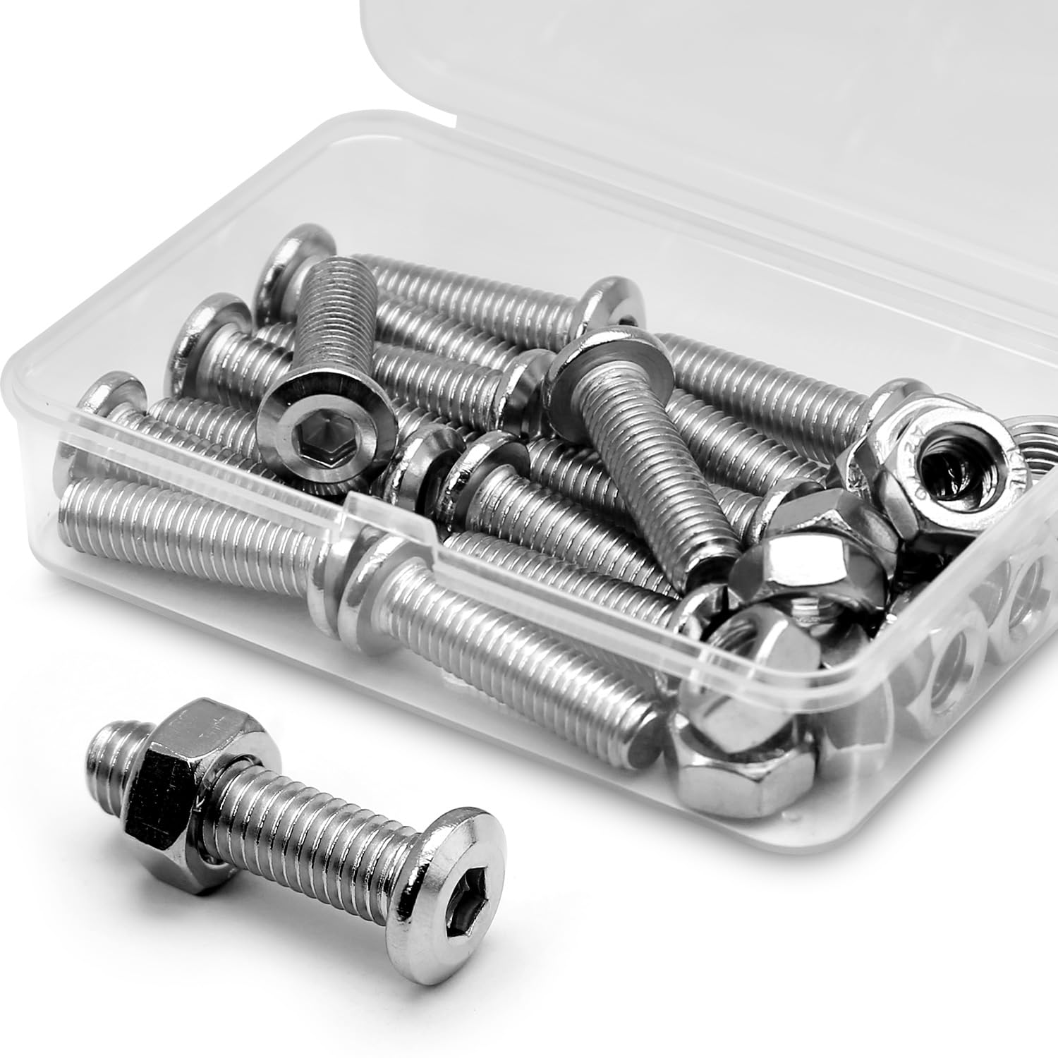 (15 pcs) M8 x 30mm Flat Round Hexagon Socket Head Screws Bolts and Nuts Set 304 Stainless Steel 18-8