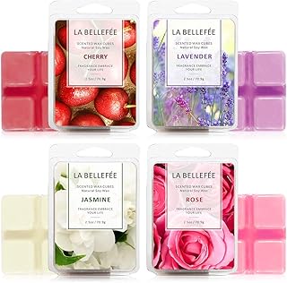 LA BELLEFÉE Duftwachs Wax Melts 100% Sojawachs Raumduft Duftkerze 4 Pack, insgesamt 24 Würfel (280g) - Jasmin, Lavendel, Kirsche, Rose, Geschenk für Hochzeiten, Geburtstag, Vatertag