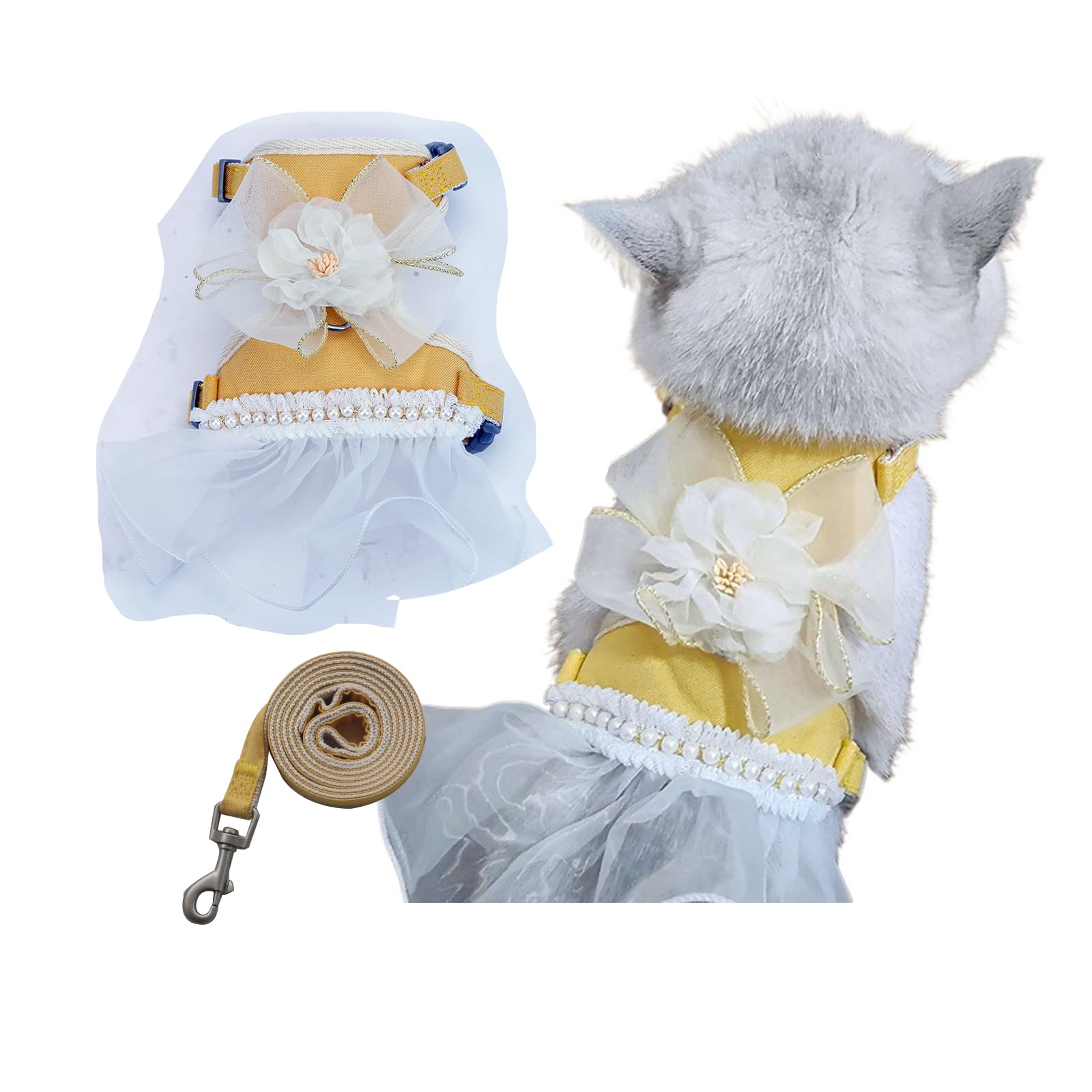 Cat Harness And Leash Set Escape Proof Travel Cat Harness For Small Cat And Large Cat Pink Color Junsirs (Yellow, L: 9.45"-13.78"(24-35cm))