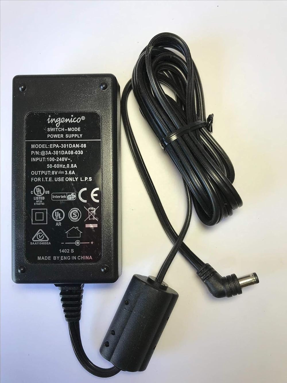 DIXIETREE 8V 3.6A Power Supply for Ingenico Switch-Mode EPA-301DAN-08 PSU