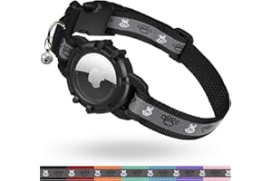 Reflective AirTag Cat Collar, FEEYAR Integrated GPS Cat Collar with Air Tag Holder and Bell, Safety Elastic Band Tracker Cat Collars for Girl Boy Cats, Kittens and Puppies [Black]