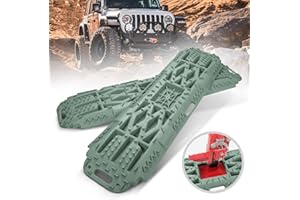 Kanruis Recovery Traction Boards, Emergency Tracks with Jack Lift Base for Off-Road Sand Mud Snow, 2 PCs Tire Ladder Mat (Green)