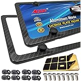Aootf Carbon Fiber License Plate Frames -4 Holes Black Aluminum License Plate Frames Printing Carbon Fiber Pattern Metal Fram
