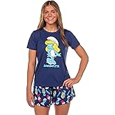 INTIMO The Smurfs 2 Piece Pajama Set Women's Smurfette Adult Short Sleeve Shirt and Shorts Lounge Sleepwear