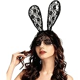 Elandy Cut Sexy Bunny Rabbit Ears Lace Mask Veil Headband Hair Band Supply for Nightclubs & Masquerade & Halloween & Christmas