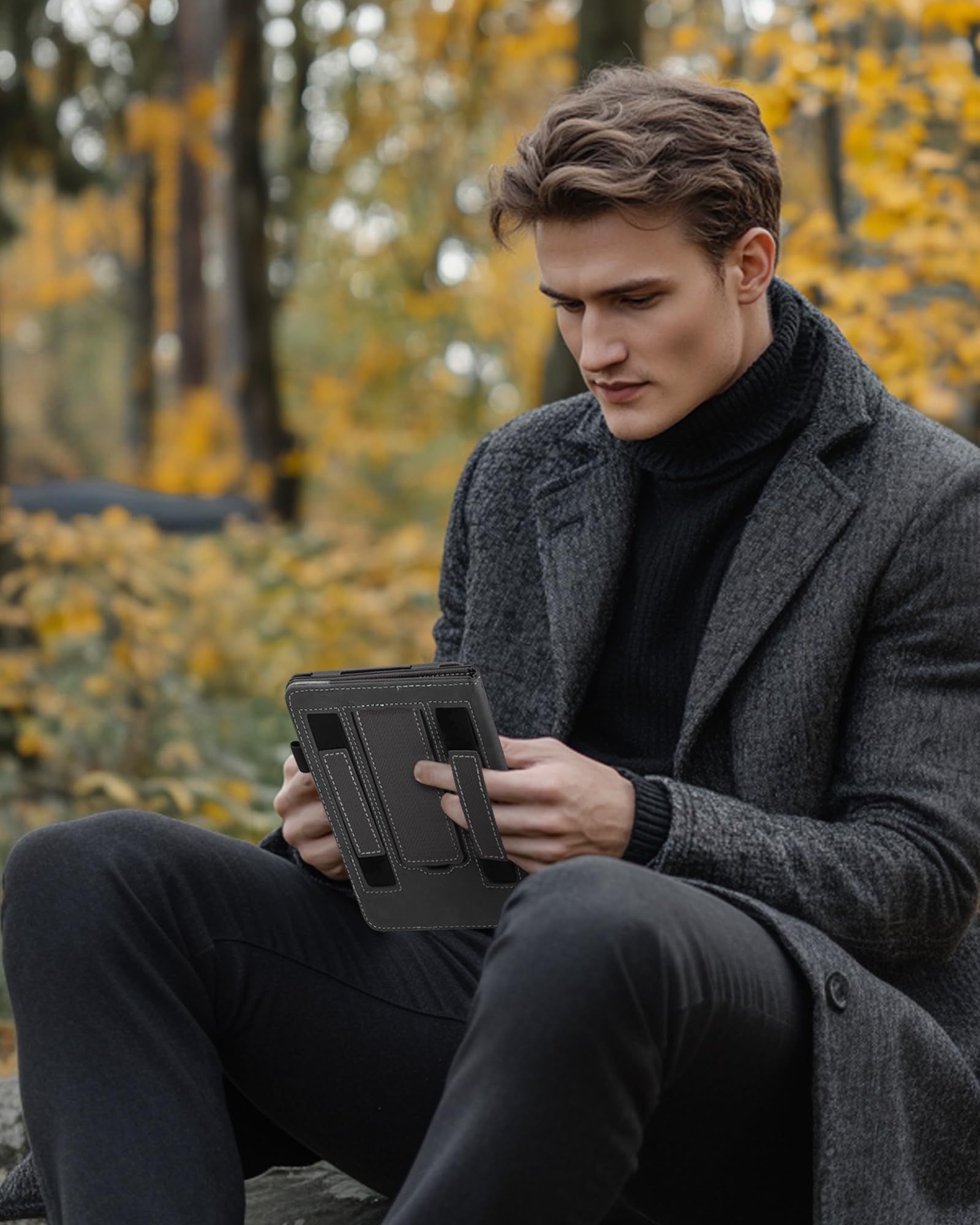 WALNEW Stand Case for 7-inch Kindle Paperwhite 12th Generation (2024 Released) and Kindle Colorsoft Signature Edition, Two Hand Straps Shell PU Leather Cover with Auto-Wake/Sleep