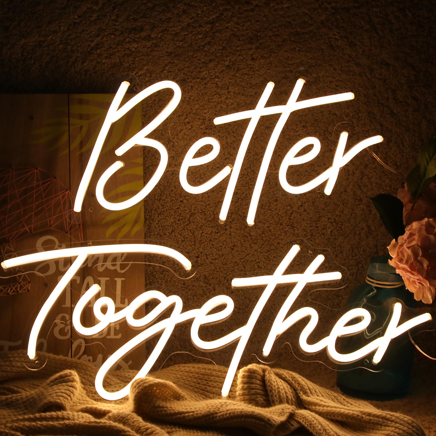 Photo 1 of ATOLS Better Together Large Neon Sign for Wall Decor,with Dimmer Switch,12V Reusable Neon Light Sign for Engagement Party,Wedding Decoration,Warm White 23.5x10.5 & 17.5x8.5Inch
