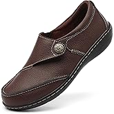 TERRIKAT Women's Classic Casual Leather Loafers Cute Moc Toe Slip On Comfort Walking Flats Lightweight Work Shoes