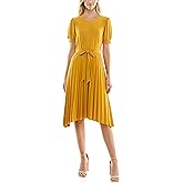 Sharagano Women's Monaco Stretch Ity Dress with Pleated Sharkbite Skirt