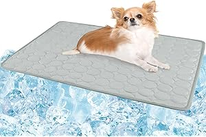 Erbine Dog Cooling Mat, Self-Cooling Ice Silk Cooling Mat for Dogs, Washable Portable & No Gel Pet Soft Pad | Grey,M