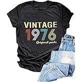 50th Birthday Gift for Women Vintage 1976 Shirt Retro Birthday Party Letter Print Tops Short Sleeve Casual Tee