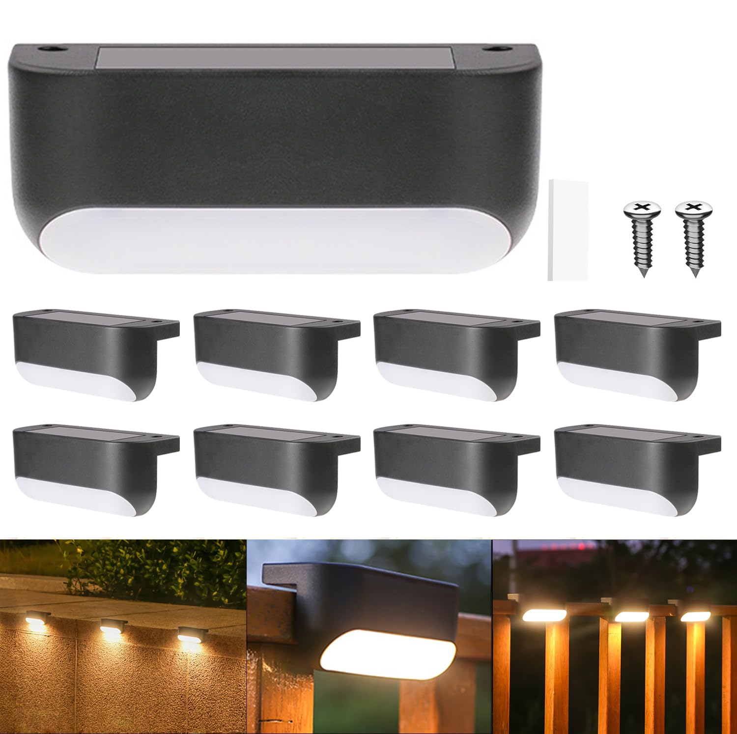 XhuangTech Solar Deck Lights Outdoor, Extended Solar Step Lights Waterproof LED Solar Powered Outdoor Lights for Deck Stair Fence Railing Wall Garden Backyard Pond Pathway (Warm White, 8 Pack)