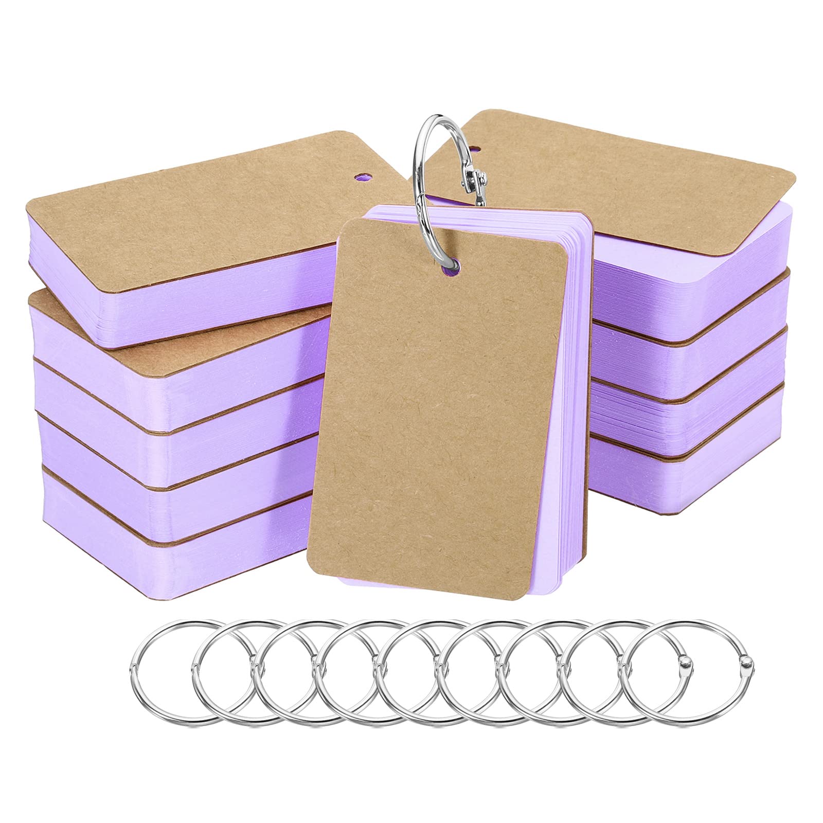 PATIKIL 3.5" x 2" Blank Flash Cards with Rings, 500 Pack Study Cards Index Cards Note Card Pre Hole Punched for Learning, Purple