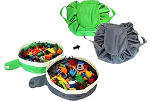 SUMBABO Toy Storage Bag for Kids - 2 PCS Mini Toy Play Mat by Drawstring Portable Toy Storage Bag (Green and Grey)