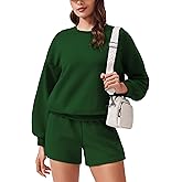 PINSPARK Two Piece Sets for Women 2024 Fall Outfits Sweatsuit 4 Pockets Sweat Short Sets Casual Matching Set Travel Tracksuit