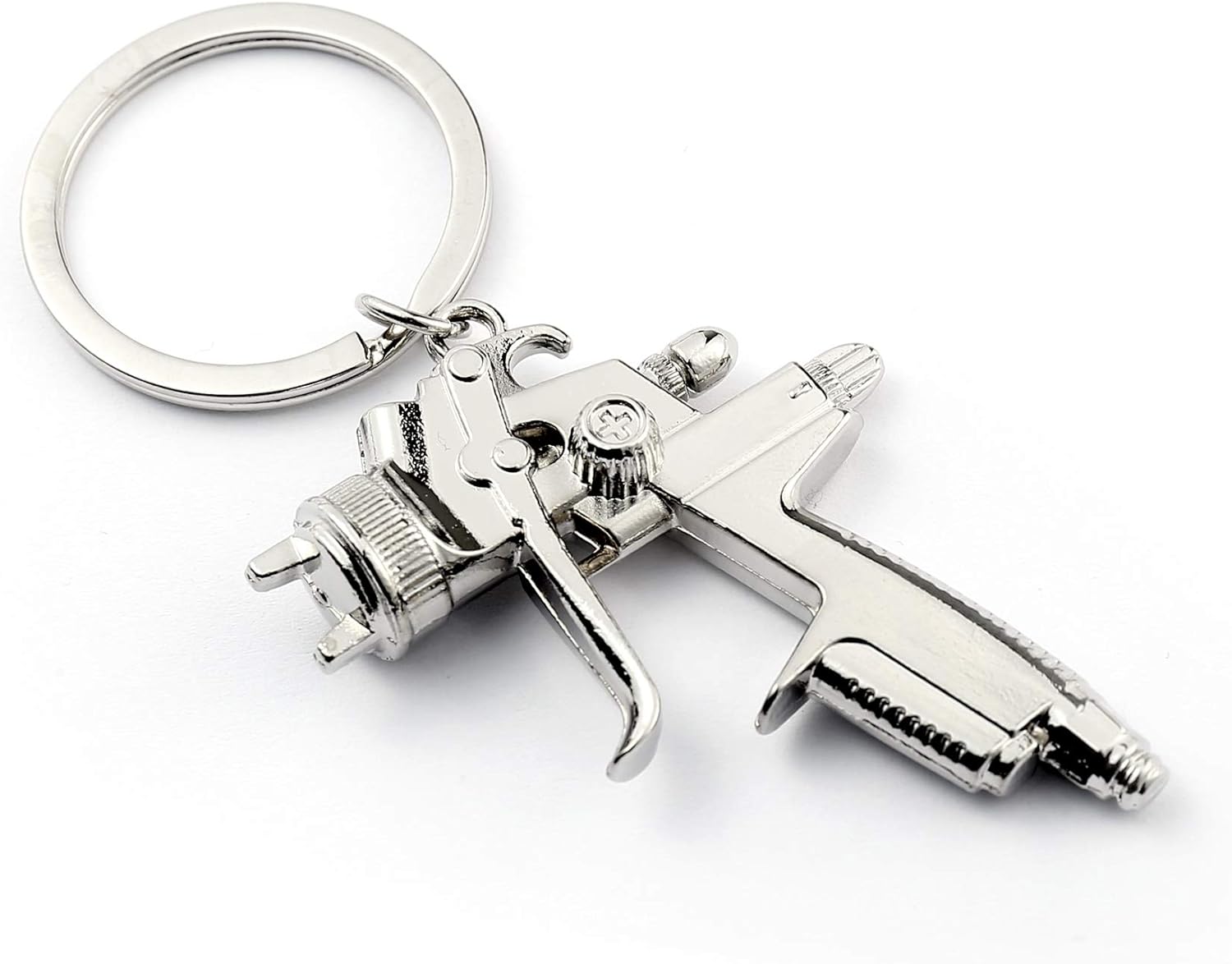 Komonee Spray Gun Metal Silver Keychain Paint Sprayer Key Ring Airbrush Key Chain Keyring, 4.5x6x1.5cm