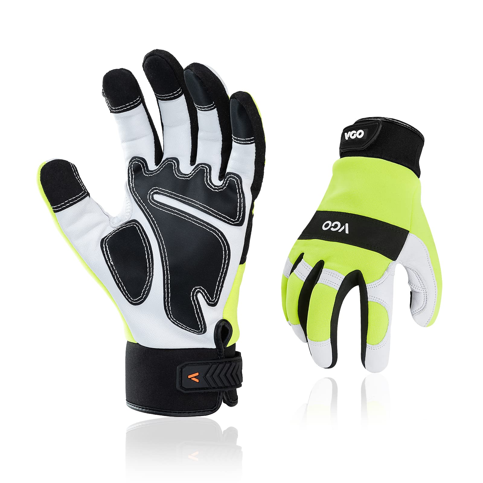 Vgo... 1 Pair Safety Work Gloves,Mechanics Gloves,Multi-purpose Gloves,Goat leather Gloves,Rigger Gloves,Medium Duty(Size XL,Fluorescence Green,GA9769)