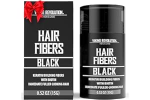 Viking Revolution Black Hair Fibers for Thinning Hair Men - Thick Fiber for Bald Spot Cover Up - Hair Building Fibers with Kerating and Biotin - Hair Fiber for Men for Thicker and Fuller Look (0.52oz)