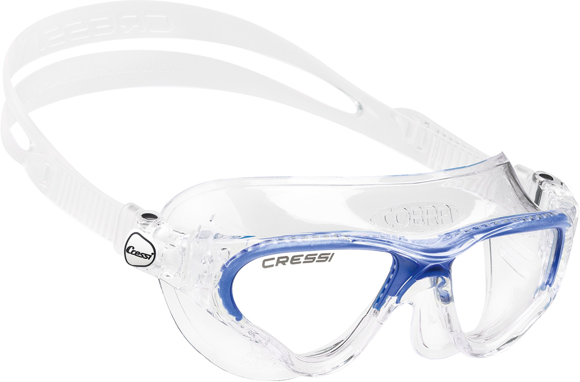 Cressi Cobra Anti Fog Premium Swim Goggles Mask - Clear/Blue