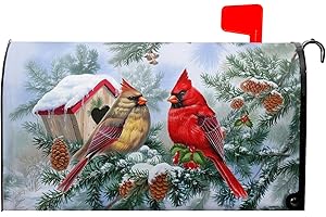 GRANBEY Winter Cardinal Magnetic Mailbox Covers Standard Size 21''x18'' Xams Sweet Birds Decorative Post Letter Box Cover Christma Birdhouse Snowy Pine Letterbox Cover for Home Outdoor Garden