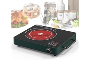 Electric Cooktop Single Burner, GIHETKUT 1800W 110V Electric Stove Top with Knob Control, Portable Induction Cooktop with 2 H