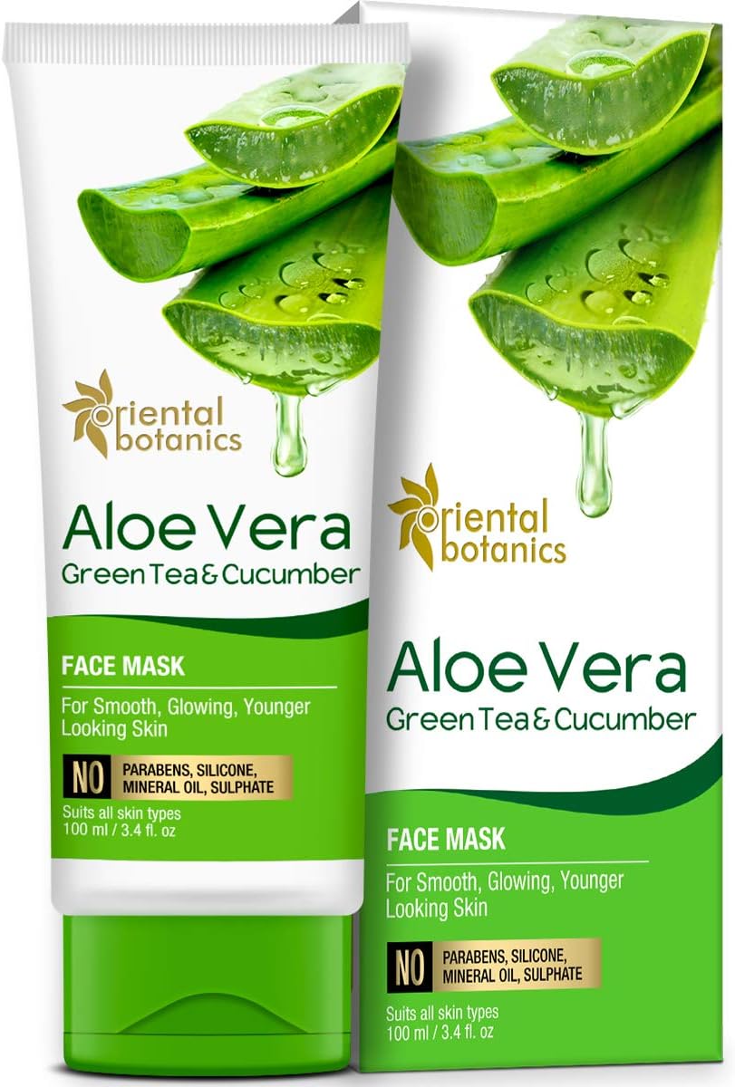 Oriental Botanics Aloe Vera, Green Tea & Cucumber Face Mask For Smooth, Glowing & Younger Looking Skin, 100ml