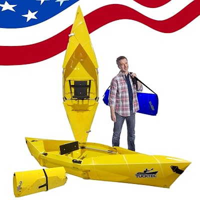 Tucktec 8' Jr. Foldable Kayak - 225 lb. Capacity, 2-Minute Set Up, Lightweight & Portable Kayaks - Made in USA - Yellow