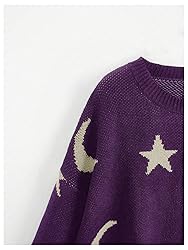 WDIRARA Women's Star Moon Print Long Sleeve Sweater