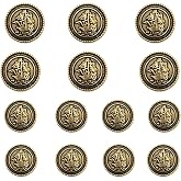 MebuZip 14 PCS Vintage Antique Metal Buttons Old Gold 15mm 20mm (MBM29) | Metal Button Set for Blazers, Suits, Sport Coats, Uniform, Jackets