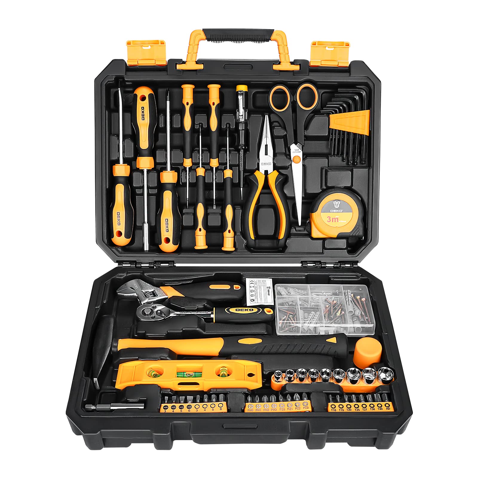 DEKOPRO 138 Piece Home Tool Kit, Universal Repair Tool Set with Plastic Tool Box Storage Case