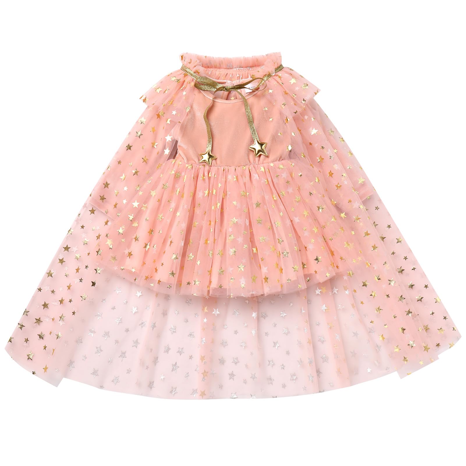 Photo 1 of IDOPIP Toddler Girls Velvet Romper Dress with Cloak Cape Outfit Princess Star Glitters Tulle Dress Winter Christmas Party Dress Formal Pageant Dress 2PCS Birthday Cosplay Dress Pink 2-3 Years