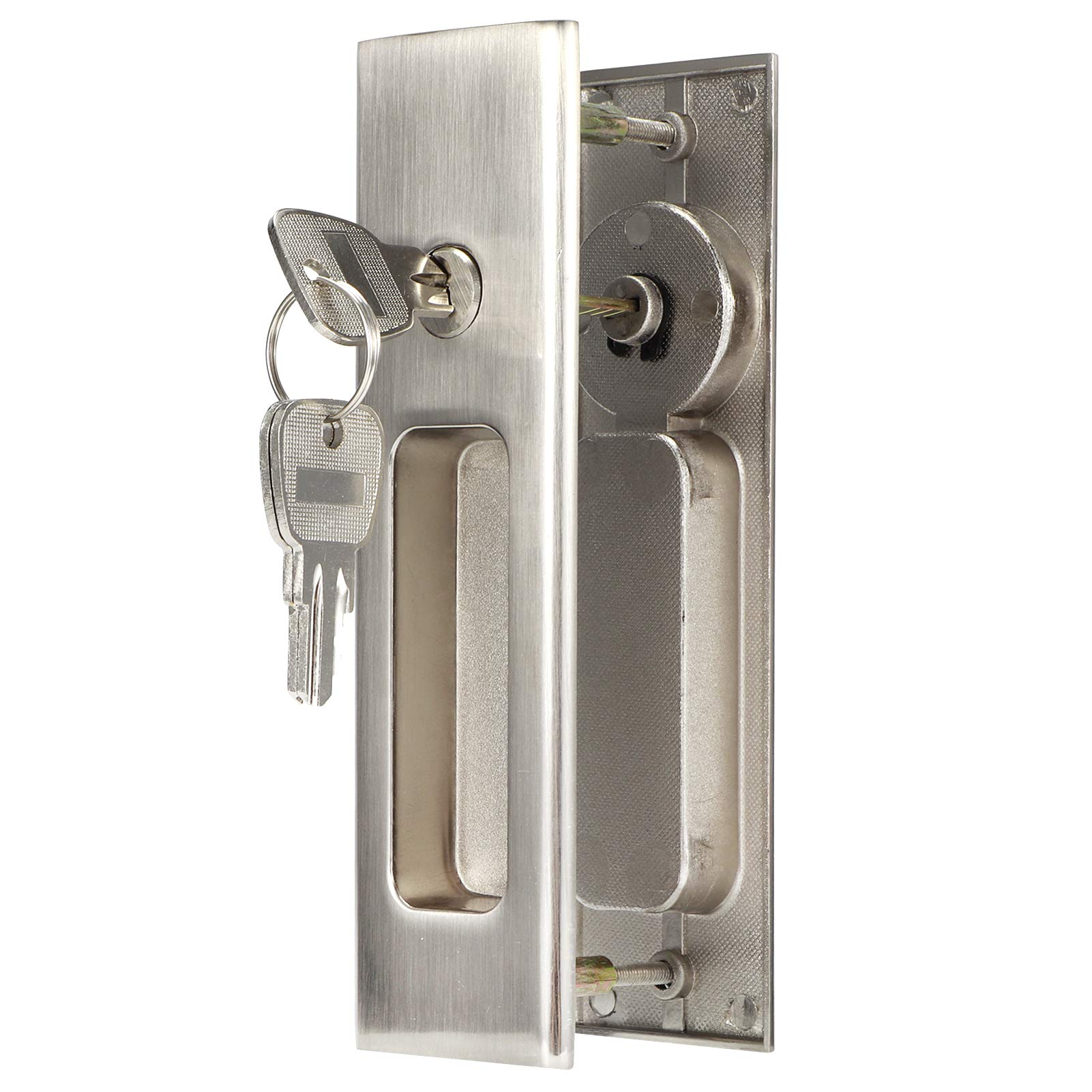 Cikonielf Sliding Door Lock Set, Zinc Alloy Door Lock Latch Handle Kit Bathroom Balcony Cabinet Door Hardware Fittings(Brushed Silver)