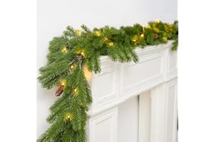 TRYTUNY 9Ft Christmas Norfolk Pine Garland，Real Touch Norfolk Pine Garland, Artificial Pine Greenery Christmas Garlands for Table Fireplace Wall Home Indoor Outdoor Decoration