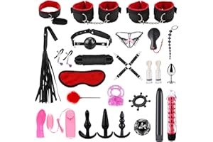 Sex Bondage Kit 26Pcs, BDSM Adult Sex Toys for Women Couples SM Beginners, Red Leather Restraints Bondage Set with Ball Gag H