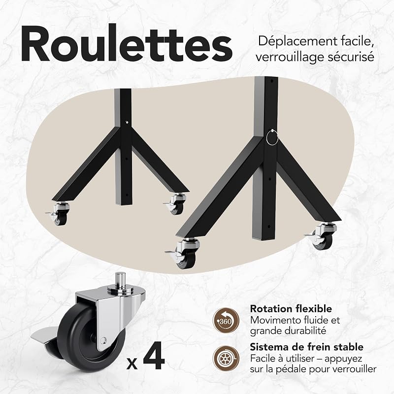 Bureau Debout réglable en Hauteur, 6 hauteurs jusqu'à 118 cm, 80 x 40 cm, Petit Bureau Mobile avec Pieds triangulaires, mobilité Fluide avec roulettes verrouillables, Table pour Ordinateur