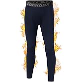 Roadbox Youth Boys' Thermal Compression Pants, Fleece Lind Base Layer Sports Leggings, Athletic Tights for Cold Weather
