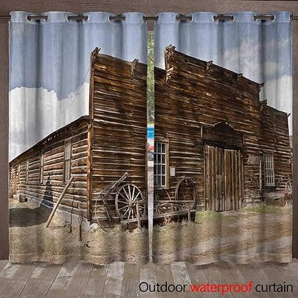 Amazon Com Barn Wood Wagon Wheel Outdoor Blackout Curtain