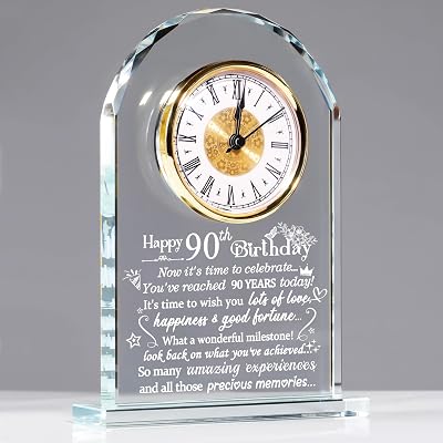 Ornalrist Happy 90th Birthday Glass Keepsake Clock Gift