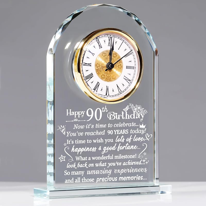 Ornalrist Happy 90th Birthday Glass Keepsake Clock Gift
