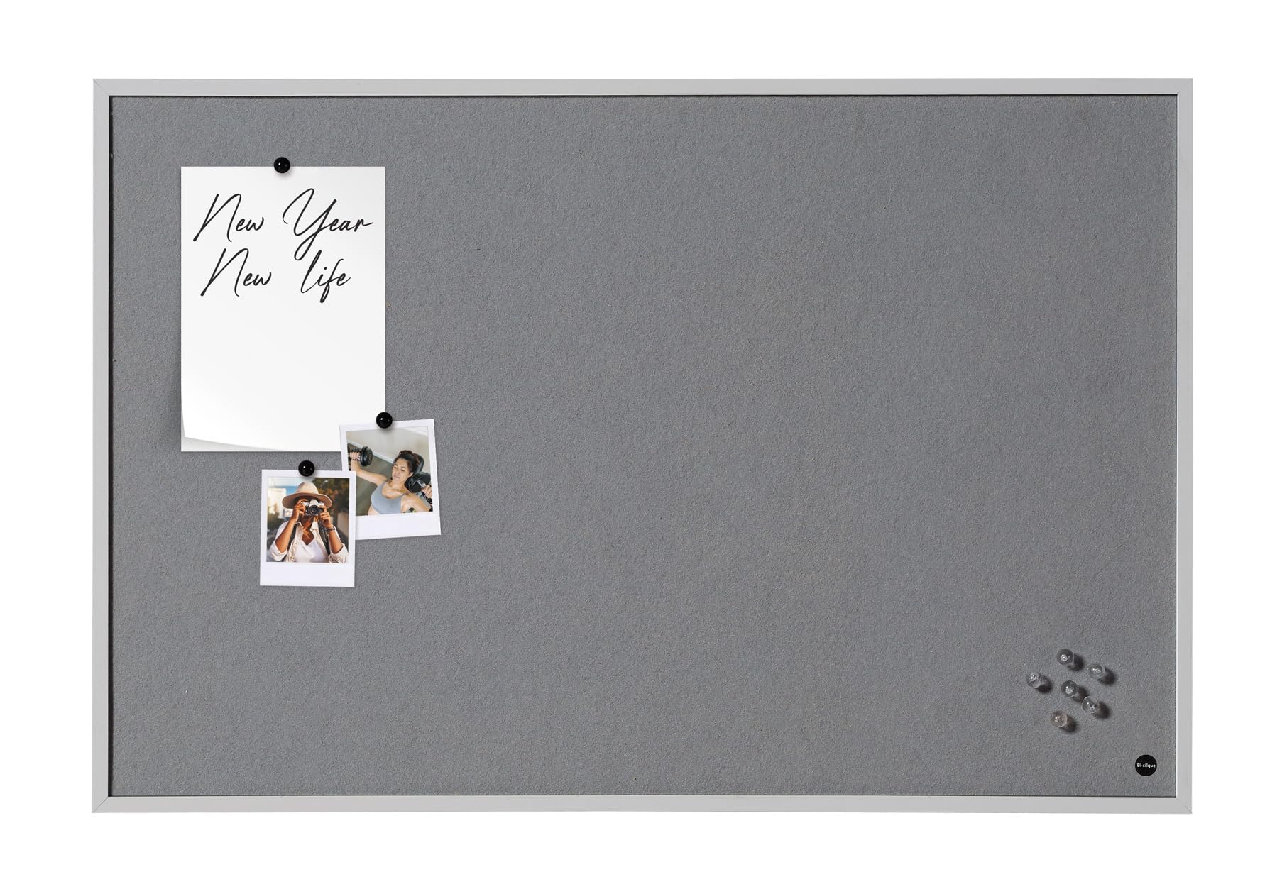 Bi-Office New Basic Grey Felt, 89 x 59 cm, Grey Pine Frame
