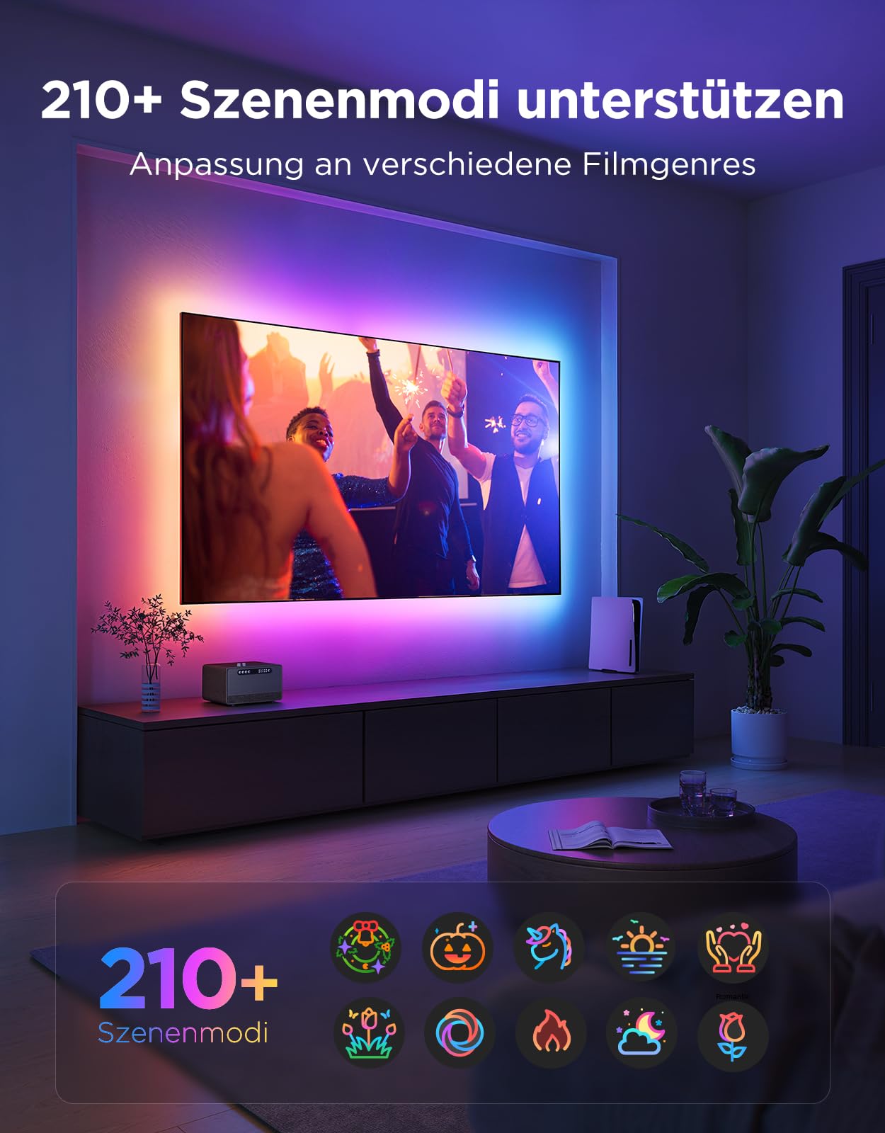 Govee TV LED Hintergrundbeleuchtung 2 Schneidbar für 32-70 Zoll TVs, RGBWIC 4,4m Streifen. 210+ Szenen, Matter-fähig, Musiksync, App-Steuerung, Alexa. Einfache DIY-Installation 5
