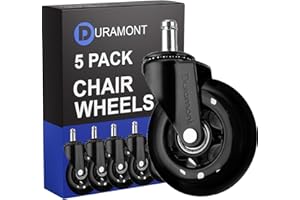 DURAMONT Office Chair Wheels - Set of 5 Rollerblade-Style Casters, Smooth & Quiet Rolling, Protects Hardwood Floors & Carpets, Universal Fit, Durable and Long-Lasting - Black