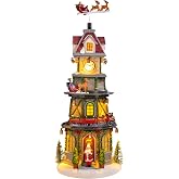 MUMTOP Animated Christmas Village Sets, Lighted Bell Tower Christmas Houses | Christmas Village Display with Moving Train &amp; Sleigh, Reindeer and Music, collectible buildings Christmas Decorations Indoor