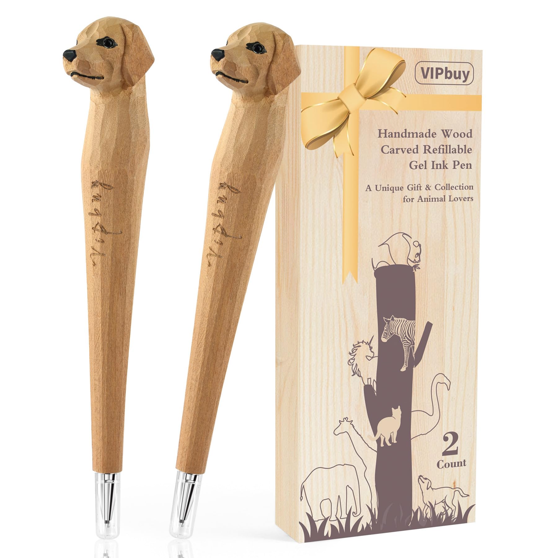 VIPbuy 2 Count Handmade Wood Carved Dog Refillable Gel Ink Pens (Labrador)