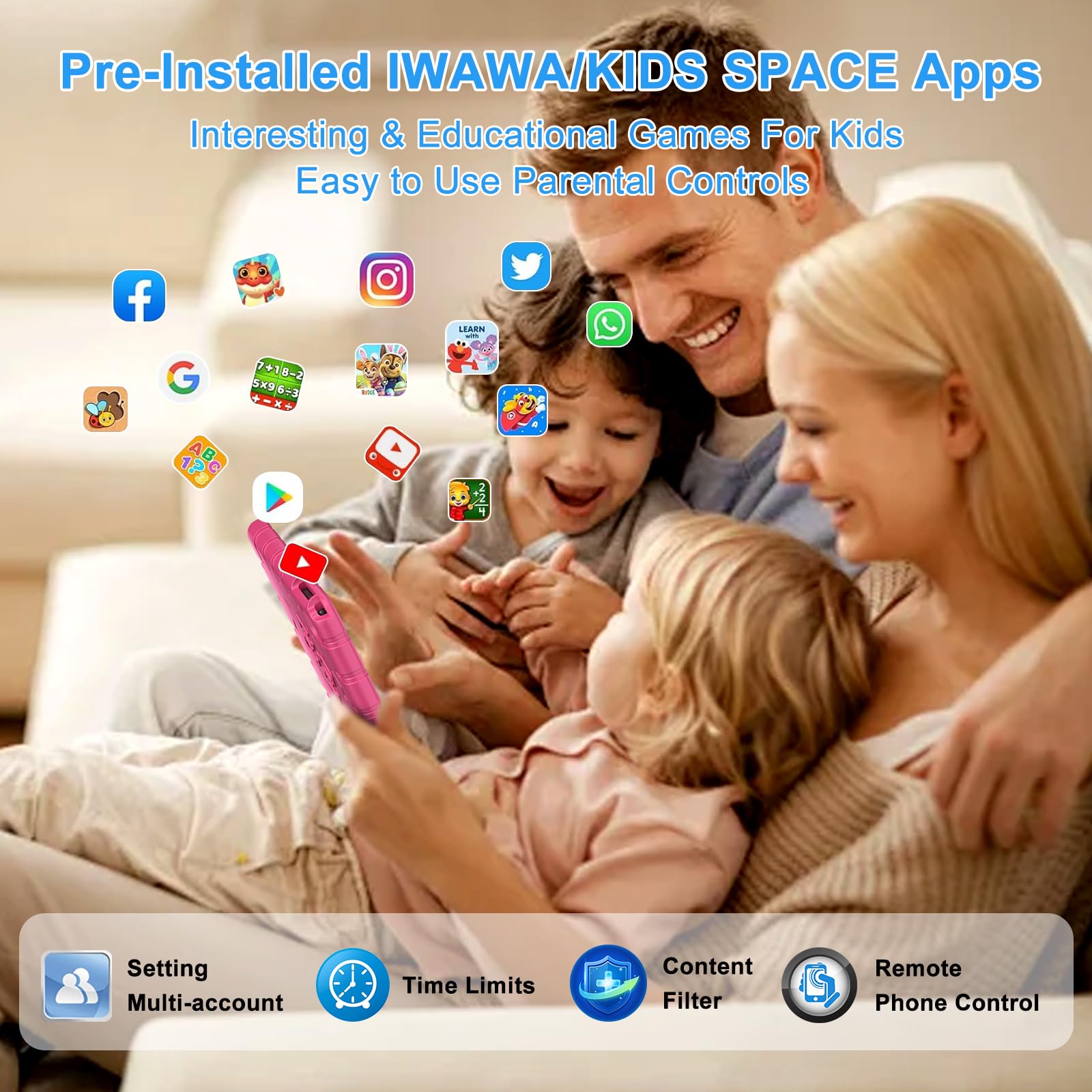 2025 Kids Tablet 10 inch Android 14 Tablets for Kid Octa-Core, 20GB+128GB (TF 1TB), Toddler Tablet with Shockproof Case, 2.4G+5G WiFi 6, Parental Control, Face Unlocked, Split Screen, BT5.0 (Rose Red)