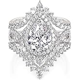 Jeulia 2PCS Interchangeable Wedding Ring Set for Women; 925 Sterling Silver Marquise/Pear Cut Engagement Ring Band Romantic Anniversary Christmas Bridal Set with Jewelry Gift Box