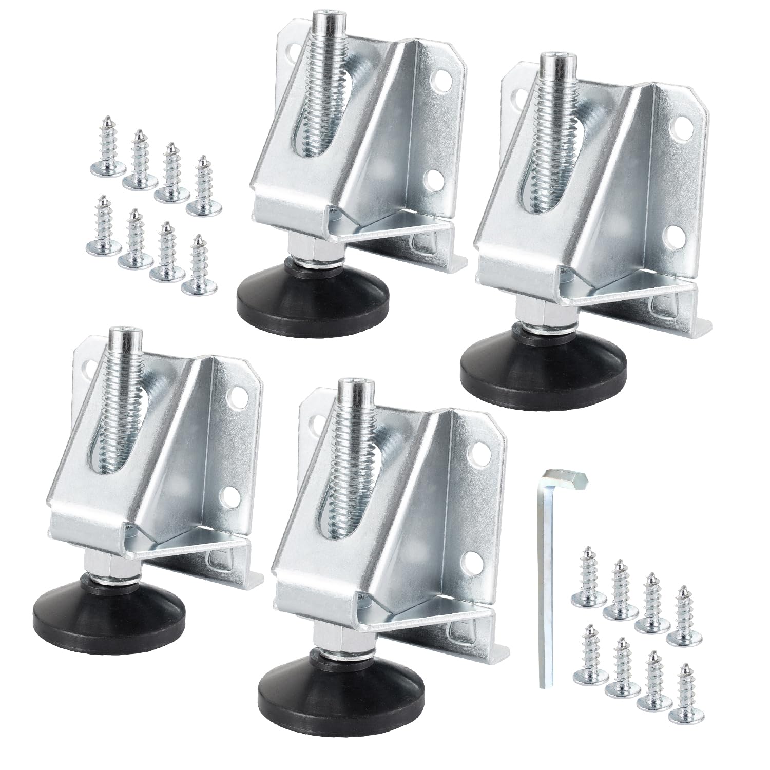POWERTEC Leveling Feet 4PK, Heavy Duty Adjustable Furniture Leg Levelers with Non-Marring Pads, Screws and Lock Nuts for Work Bench/Cabinets/Tables/Shelves (71136)